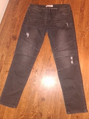 KanCan Black Denim Jeans Distressed Knee Patch Punk Rock Skinny 9/28